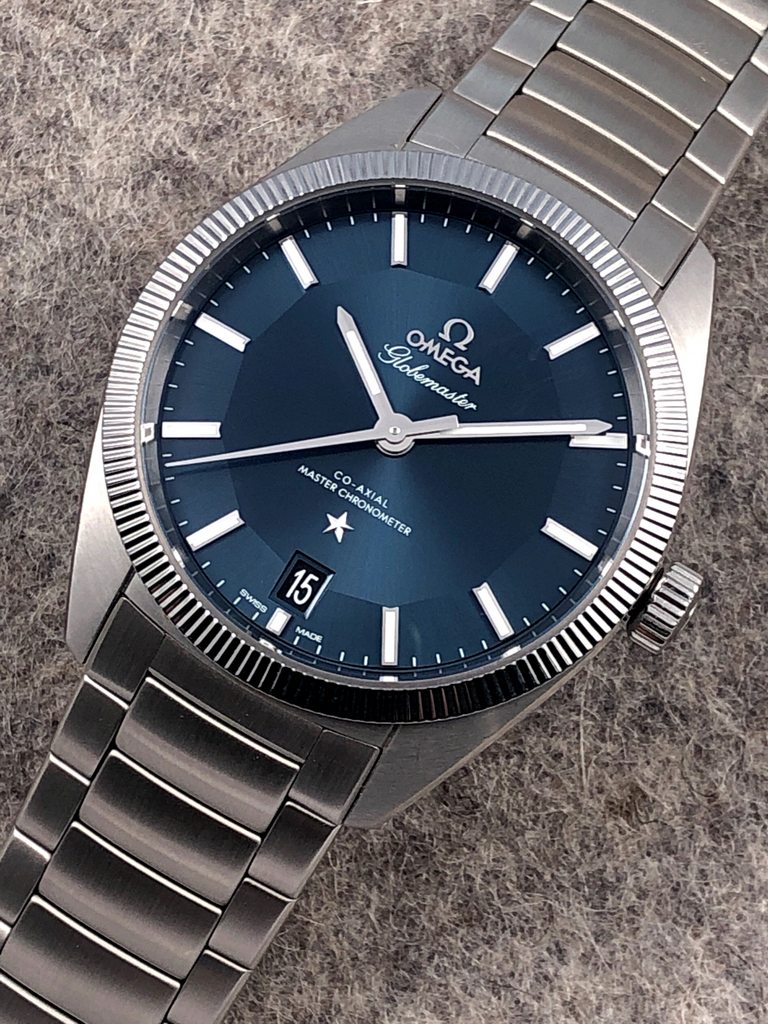 Omega globemaster blue dial best sale