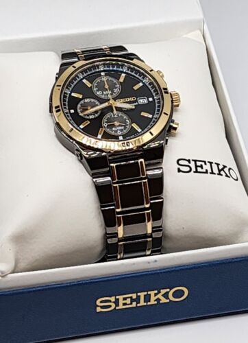 【美品】SEIKO クロノグラフ SNAA30 ブラック/ゴールド Seiko Men's SNAA30 Core Two-Tone TiCN-Plated Stainless Steel