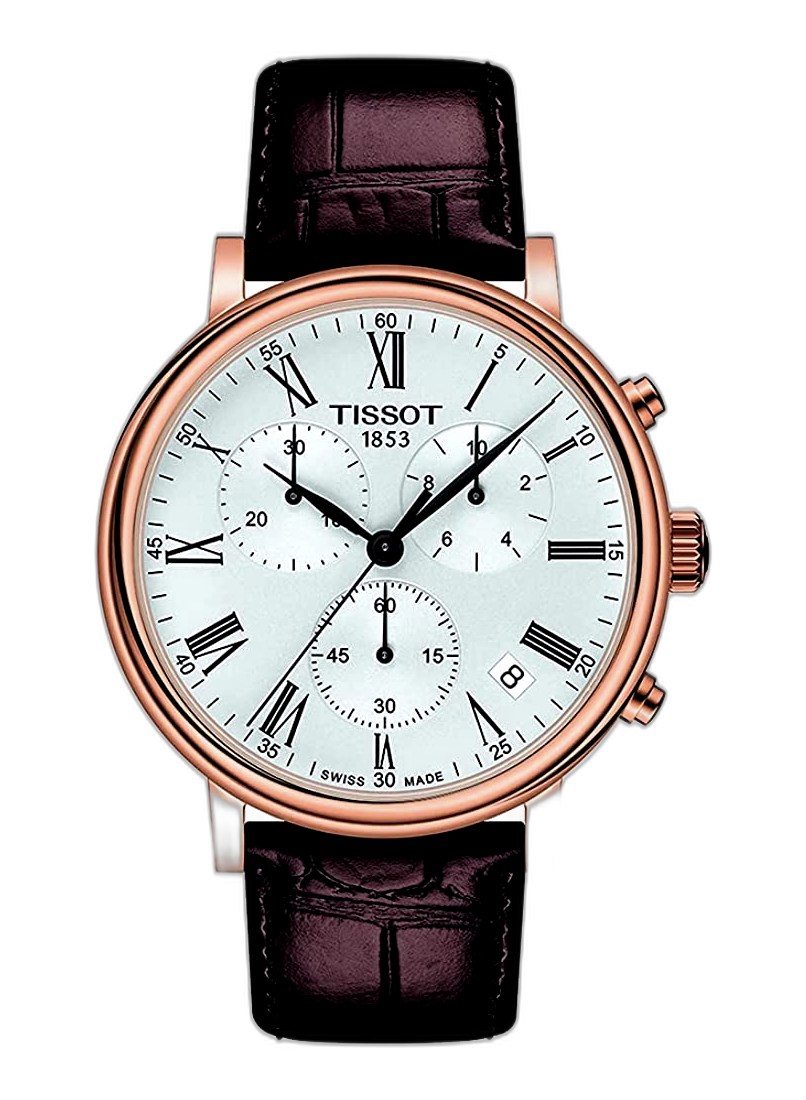 Tissot Carson Premium Chronograph Silver Dial Brown Leather Strap Watch For Men - T122.417.36.033.00