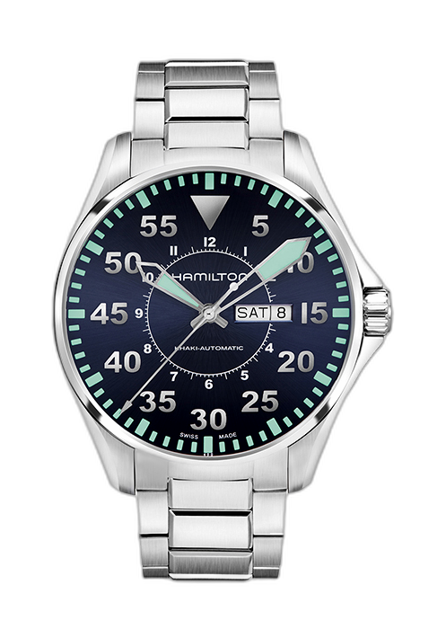 hamilton khaki pilot day date blue
