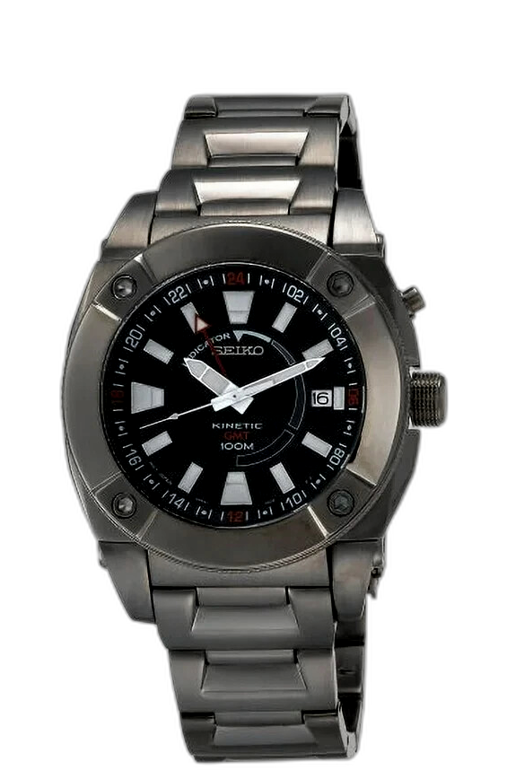 N MINT】 SEIKO Sportura Kinetic GMT 5M85-0AA0 Black Gold