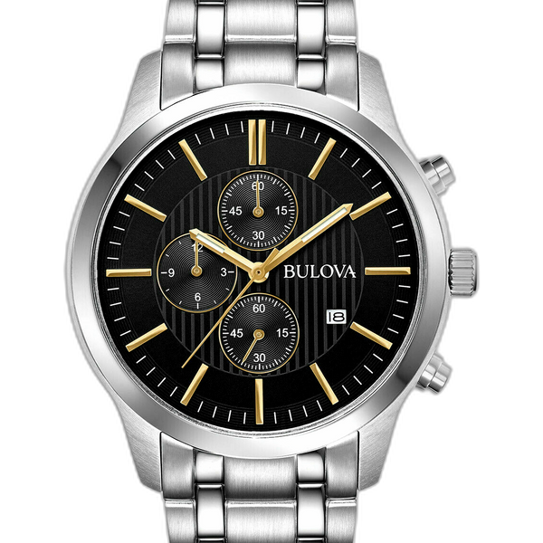 Bulova Men's Watch chronograph stainless 2024 steel black dial 96B304