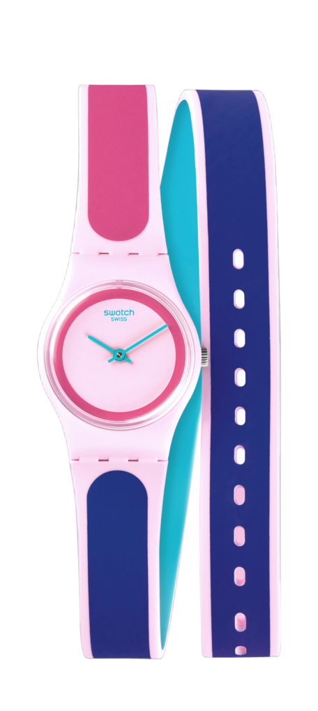 Swatch Kauai LP140 Colorblock Pink, Blue, Purple Silicone Watch. Used like new. Swatch Kauai Pink Dial Blue and Navy Silicone Ladies Watch  main image 4