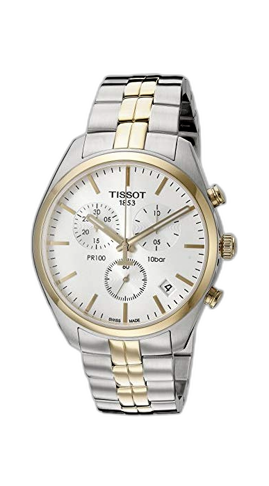 Tissot T Sport PR 100 Chronograph White Dial Two Tone Steel Strap Watch For Men - T101.417.22.031.00