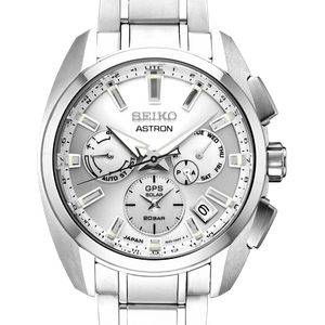 New Seiko Astron Solar GPS Silver Dial Titanium Bracelet Men s