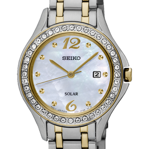 Seiko SUT312 Solar Women s Crystal MOP Dial Two Tone Bracelet