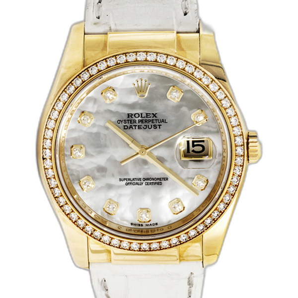 Rolex Datejust Gold Diamonds Mother of Pearl Watch 116188