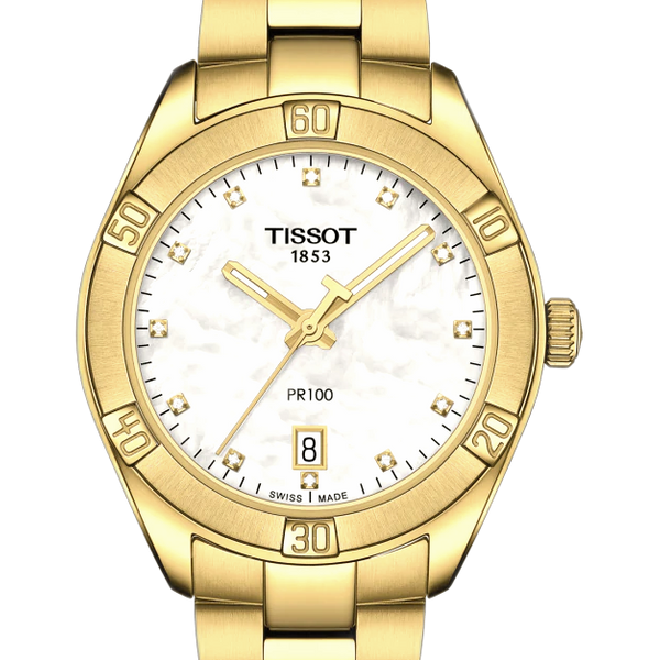 Tissot PR 100 Sport Chic Chronograph Diamonds Mother of Pearl Dial Silver Steel Strap Watch for Women - T101.917.11.116.00