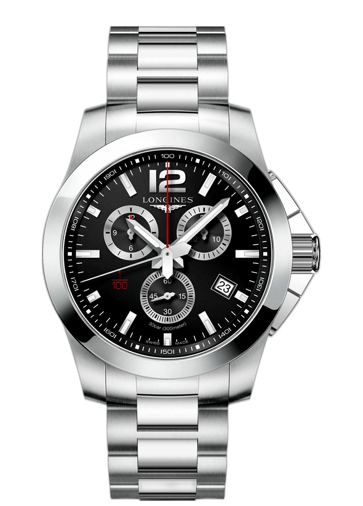 Longines Conquest Chronograph Black Dial Stainless Steel Men s