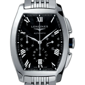 Longines Evidenza Automatic Chronograph Tonneau Black Dial Mens