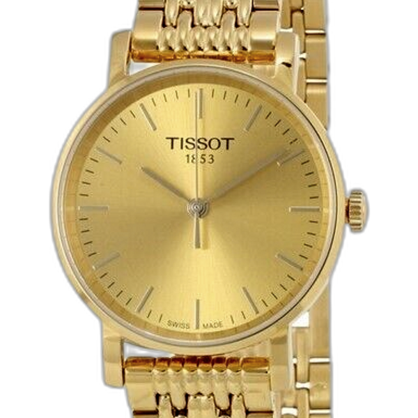 Tissot T Classic Everytime Medium Gold Dial Gold Mesh Bracelet Watch For Men - T109.410.33.021.00