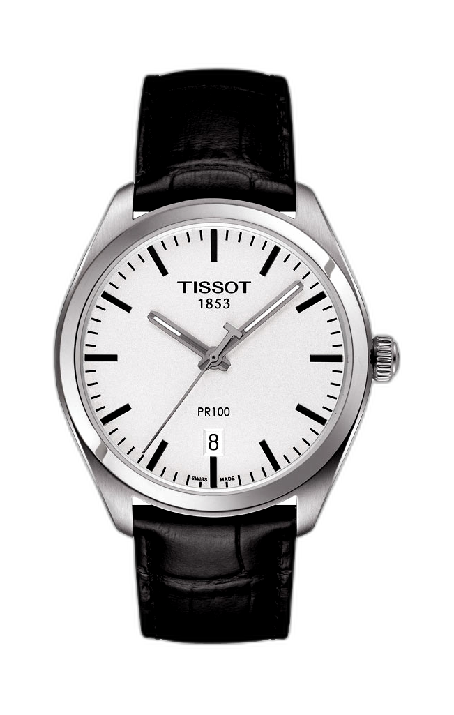 Tissot T Classic PR 100 White Dial Black Leather Strap Watch for Men - T101.410.16.031.00