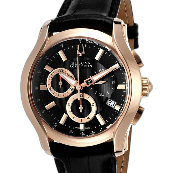 Bulova Accutron 64B111 Men's Stratford Chronograph Black & Rose Gold ...