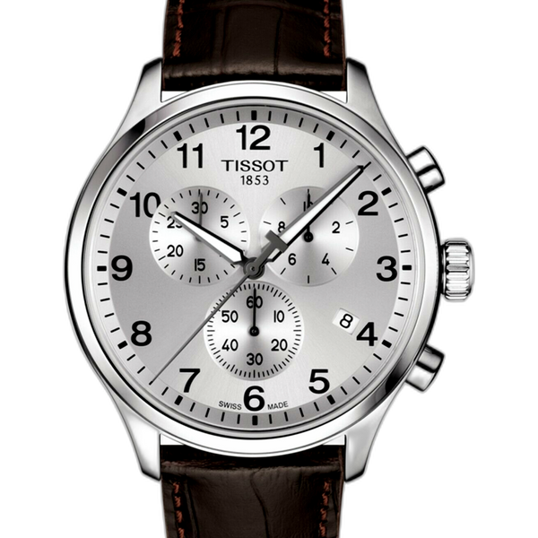 Tissot T Sport Chrono XL Classic Silver Dial Brown Leather Strap Watch For Men - T116.617.16.037.00