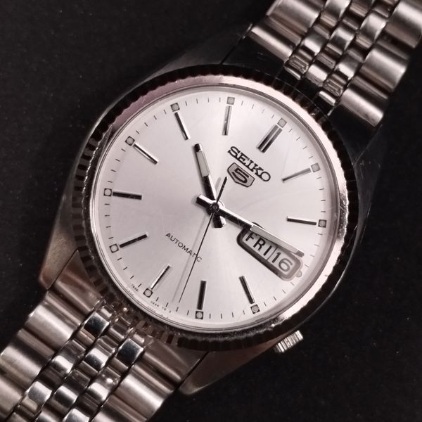 Rare seiko 5 SNXJ89 automatic 1990s datejust silver dial 7s26-3110 JDM ...