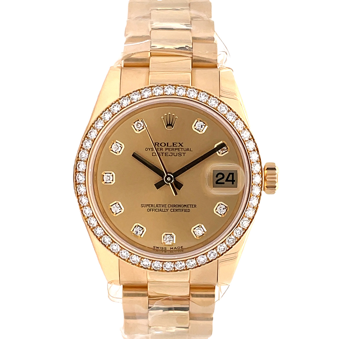 Rolex 31mm Datejust Champagne Dial 10pts Diamond index Diamond