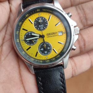 SEIKO 7T92-0BA0 Chronograph Rare Yellow Panda Dial Mens Quartz