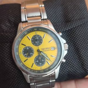 SEIKO 7T92-0BA0 Chronograph Rare Yellow Panda Dial Mens Quartz